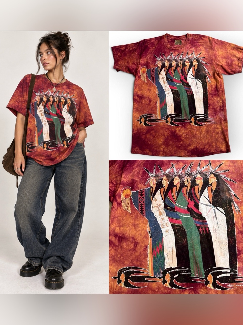 The Mountain Meeting Of The Clan T-Shirt XL Native Warriors Tie Dye VTG 90s USA